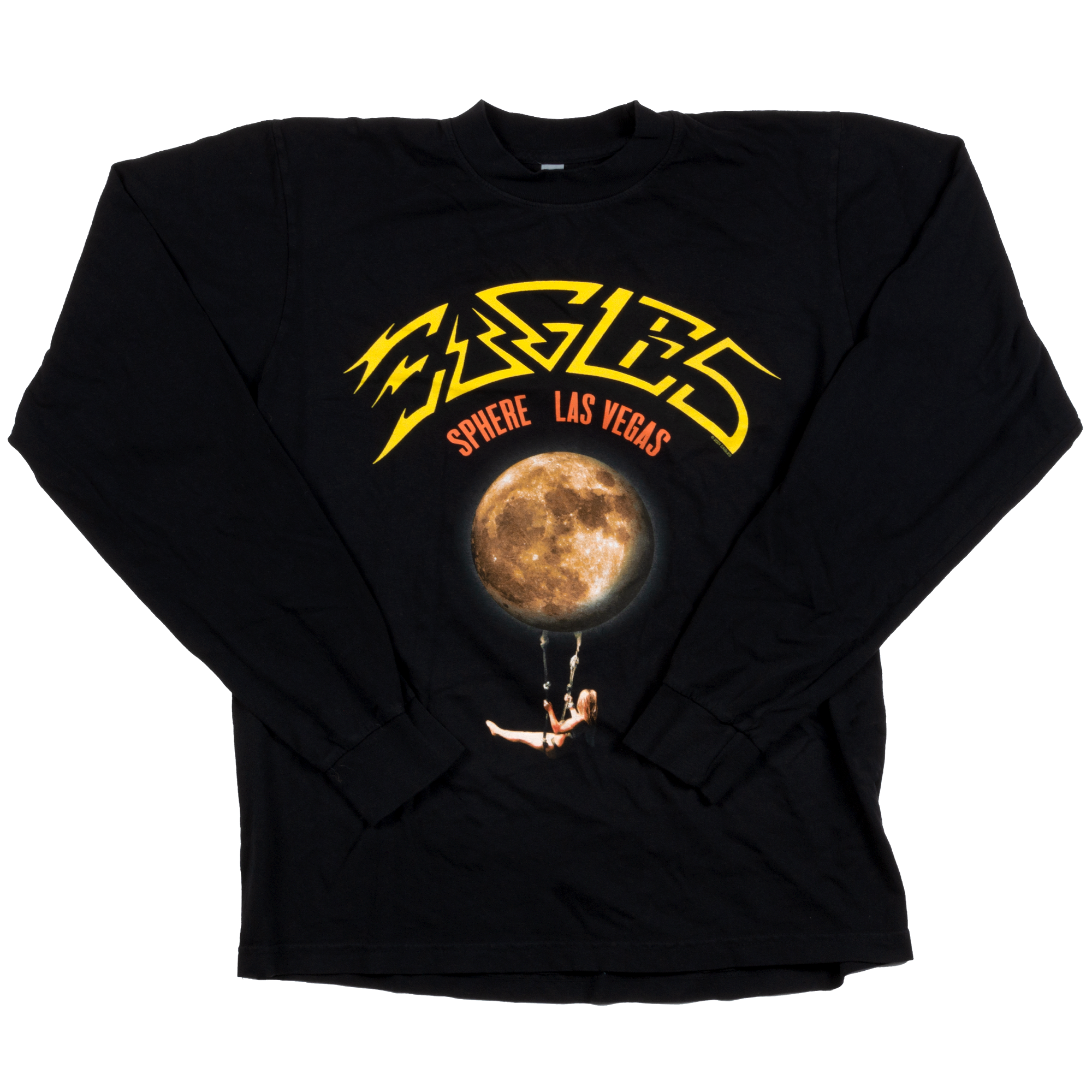 long sleeve tee-black-moon with trapeze woman sphere las vegas eagles logo